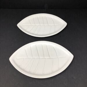 Ikea Vinterfest Side Plate Set of 2 White Leaf Pattern Dish 9.75" x 6.5"